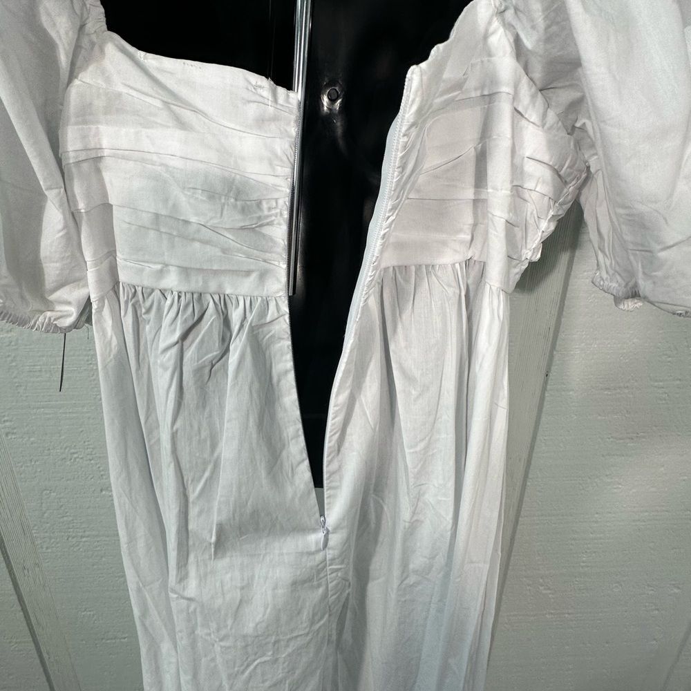 Know One Cares White Empire Cut Poplin Puff Sleeve Midi Dress Size Large NWT - Picture 11 of 14